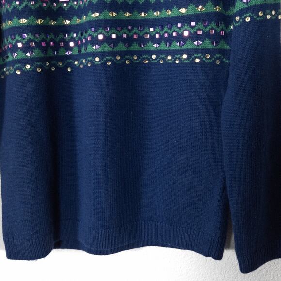 NEW Talbots Petite Fair Isle Sweater Navy Size PM Cozy Chic - Picture 6 of 10
